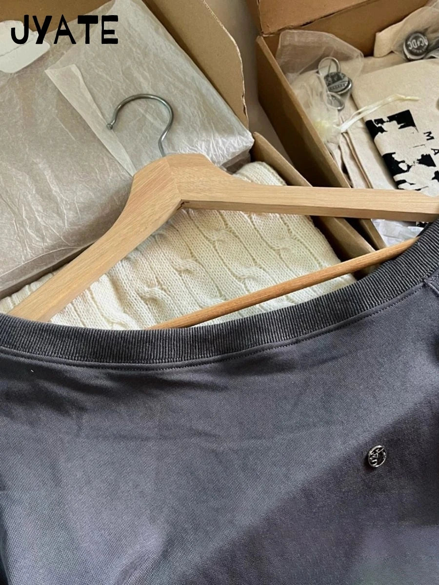 American Slanted Collar Loose Sweatshirts Women Autumn Cotton Casual  Long Sleeve Hoodie Vintage Street Chic Pullovers Y2K Tops