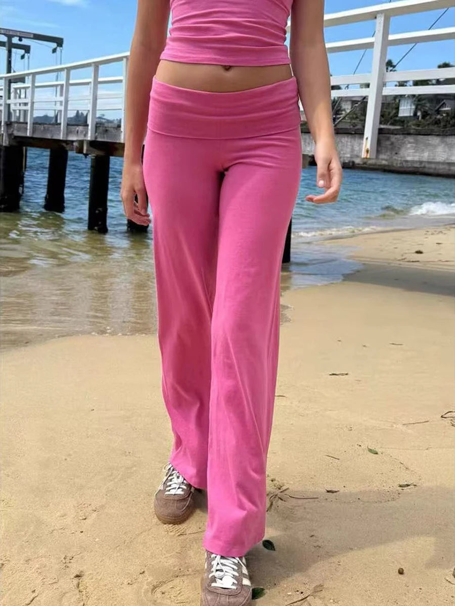 Fashion Patchwork Slim Cotton Yoga Pants Women New Casual Elastic High Waist Flare Pant Vintage Streetwear Y2K Straight Trousers