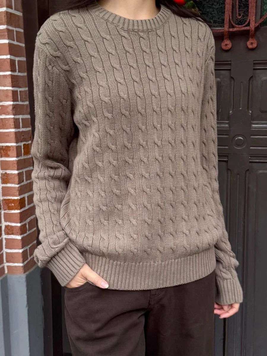 Twisted Flower Sweaters Women Autumn O-neck Cotton Casual Loose Long Sleeve Knitted Tops Vintage Preppy Style Sweet Pullover y2k
