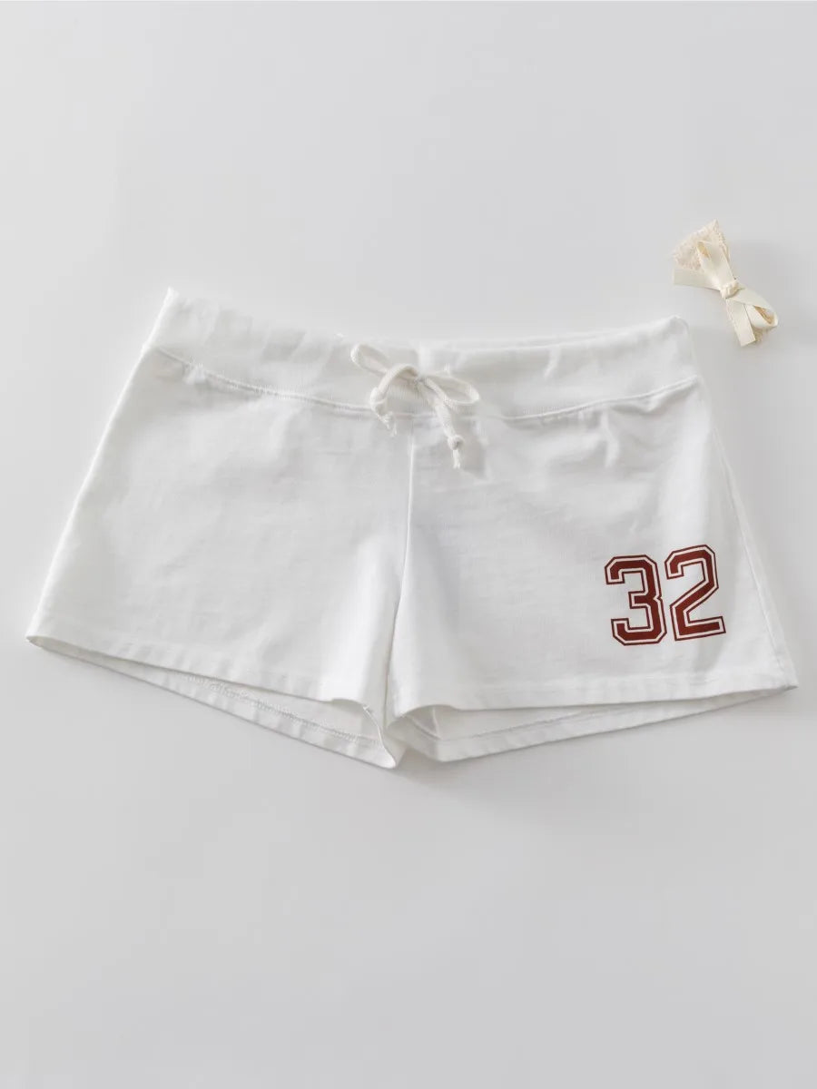 Letter Print T-shirt+NO.32 Short Pants Women New Cotton O-neck Slim Tee Elastic Waist Straight Short Pant Sweet Simple Sets Suit