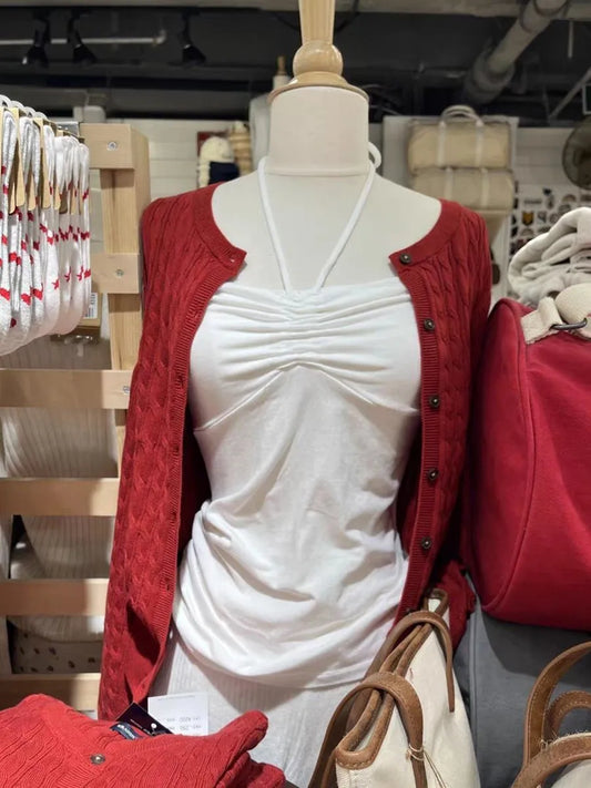 Cute White Drawstring Folds Strapless Tank Top Women Summer Cotton Slim All-match Camis Female Sweet Preppy Style Vest Y2K Tops