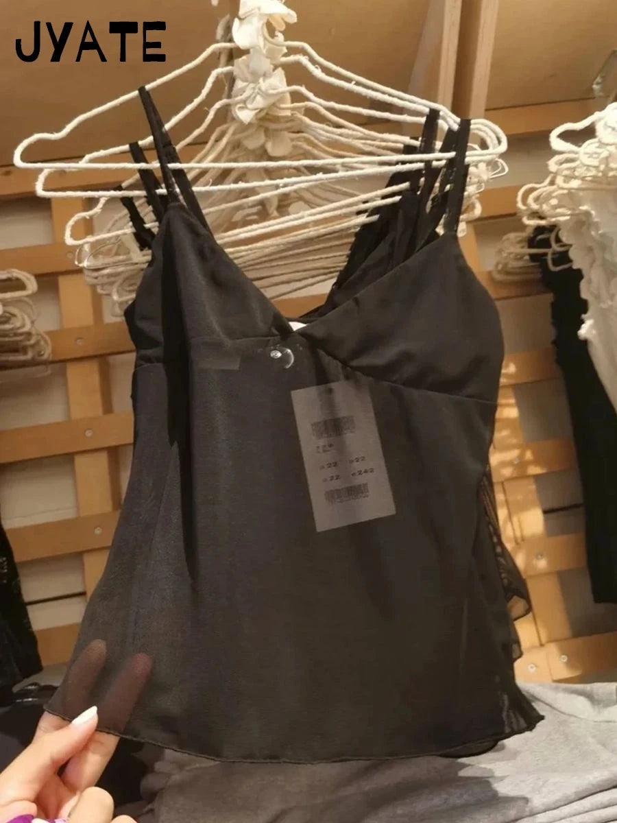Sexy Mesh Sheer Slim Bra Crop Tops Women Casual Streetwear Black All-match Basic Sleeveless Vests Harajuku Simple Vintage Camis