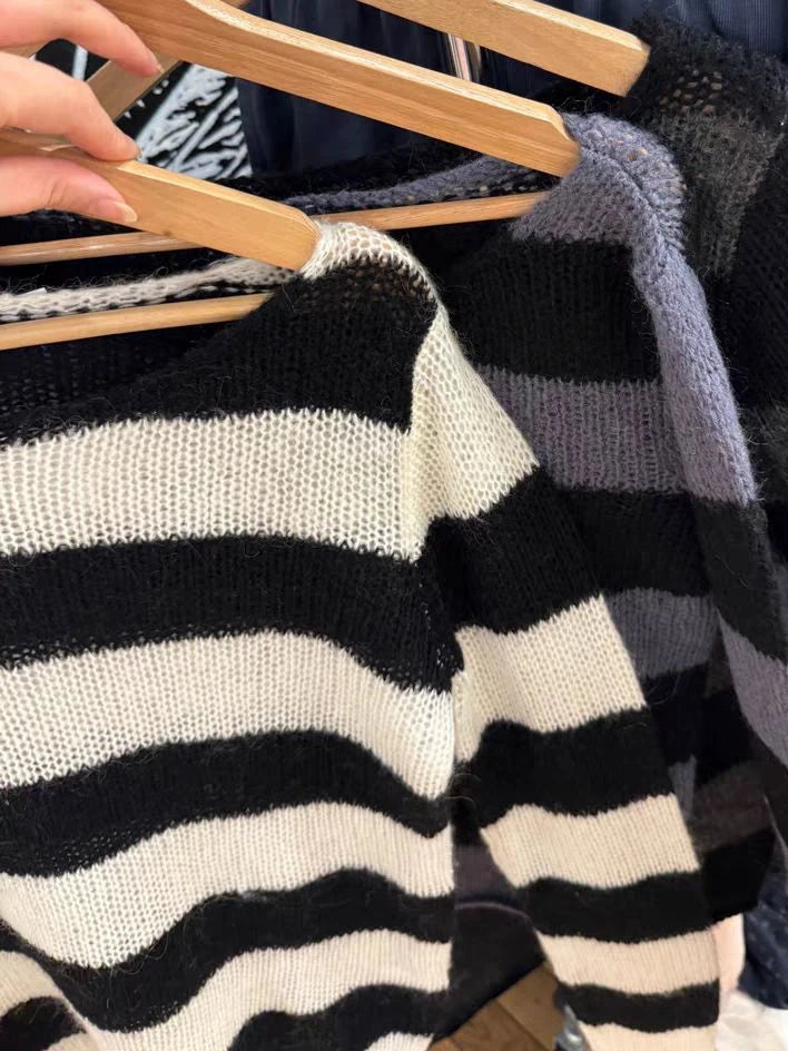 New Striped Knitted Long Sleeve Woman Scoop Neck Cotton Thin Smock Autumn Casual Vintage Streetwear Tee Shirts Y2k Tops Clothes
