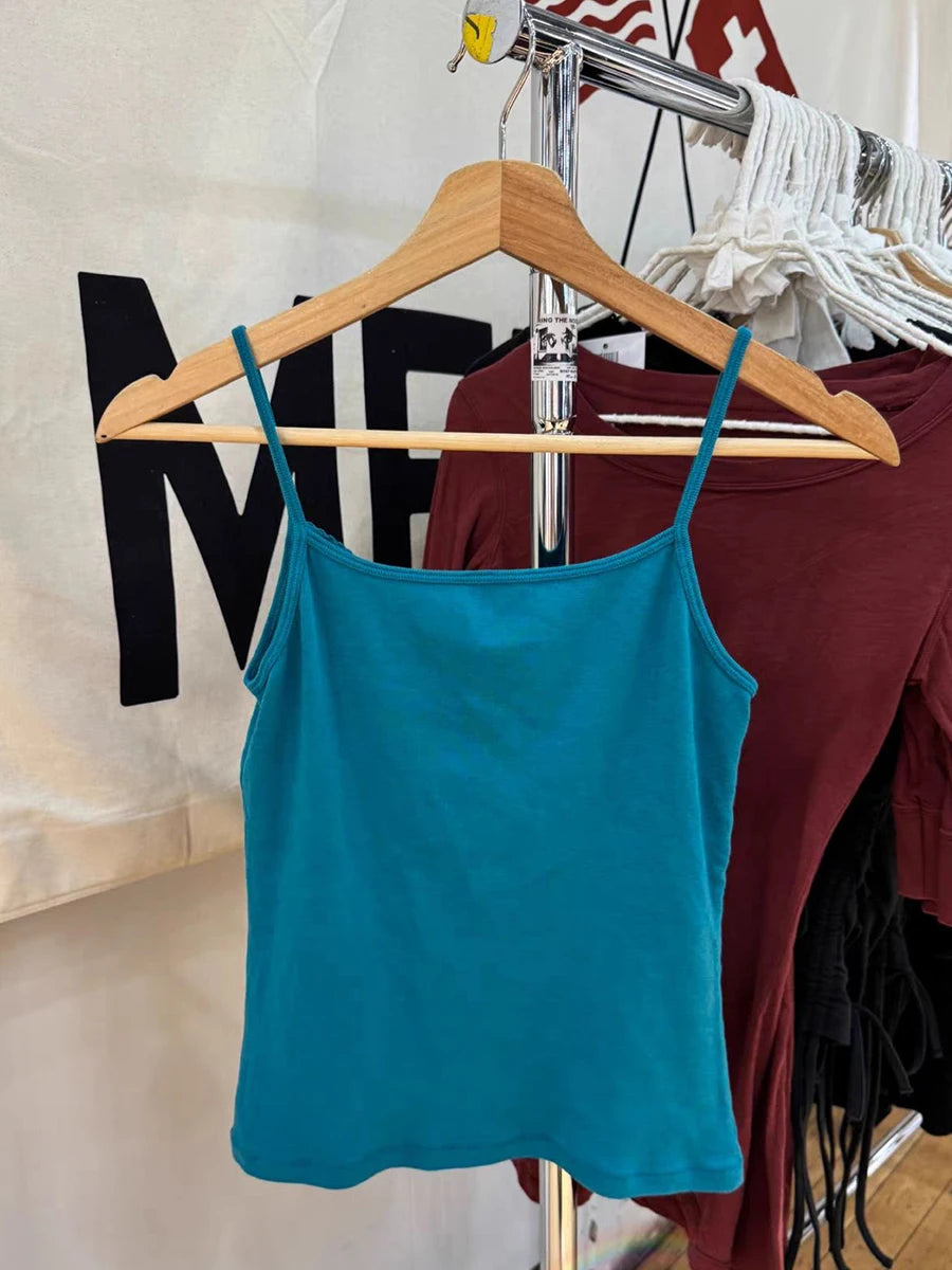 Solid Four Buttons Slim Crop Top for Woman Summer V-neck Cotton Cropped Camisole Fashion Streetwear Tank Tops New Y2k Vest