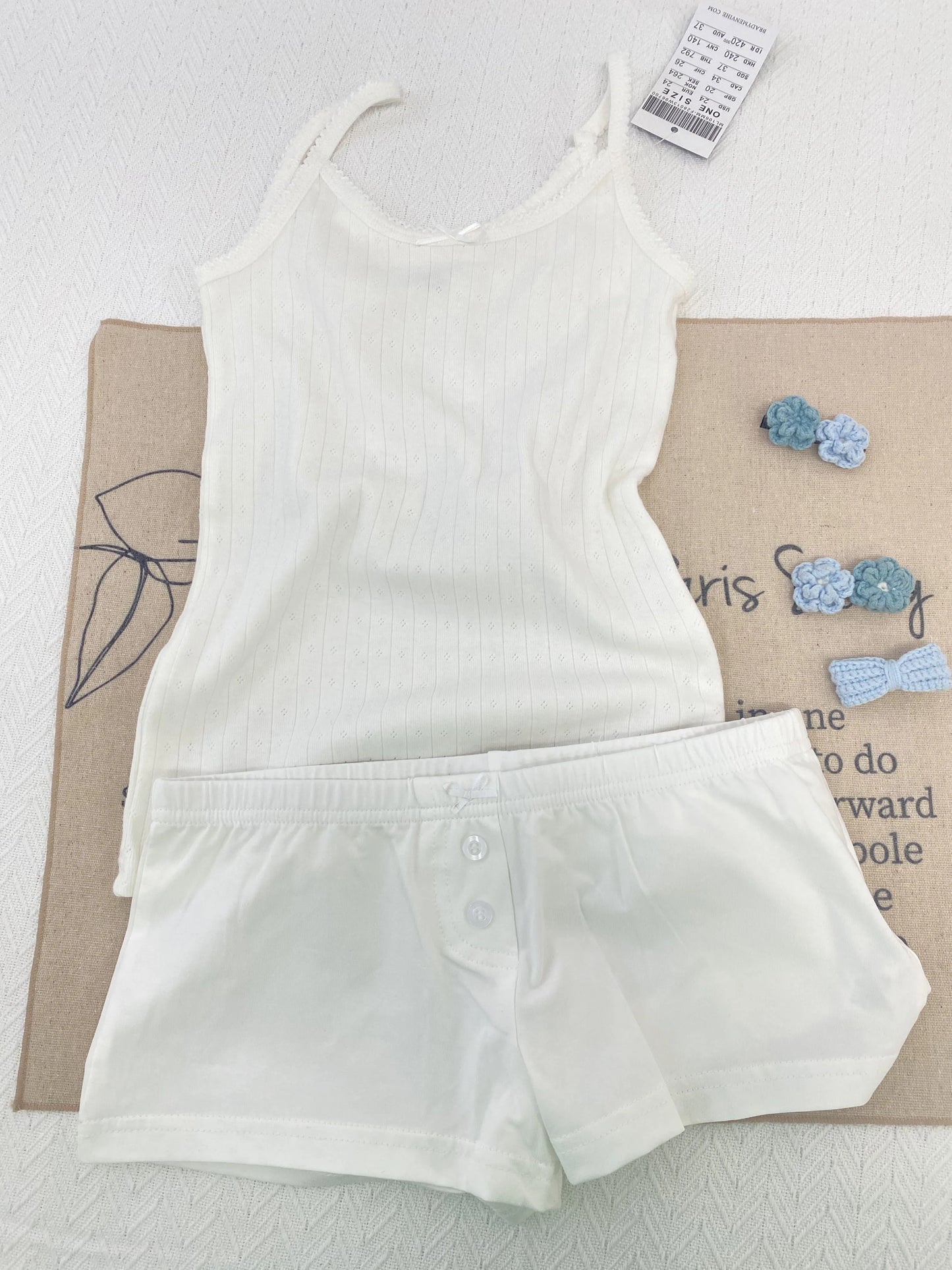 Sweet Bow White Tank Shorts Cotton Set Women Lace Trim V-neck Vest+Buttons Straight Short Boxer Short Pant Cute Home Pajama Sets