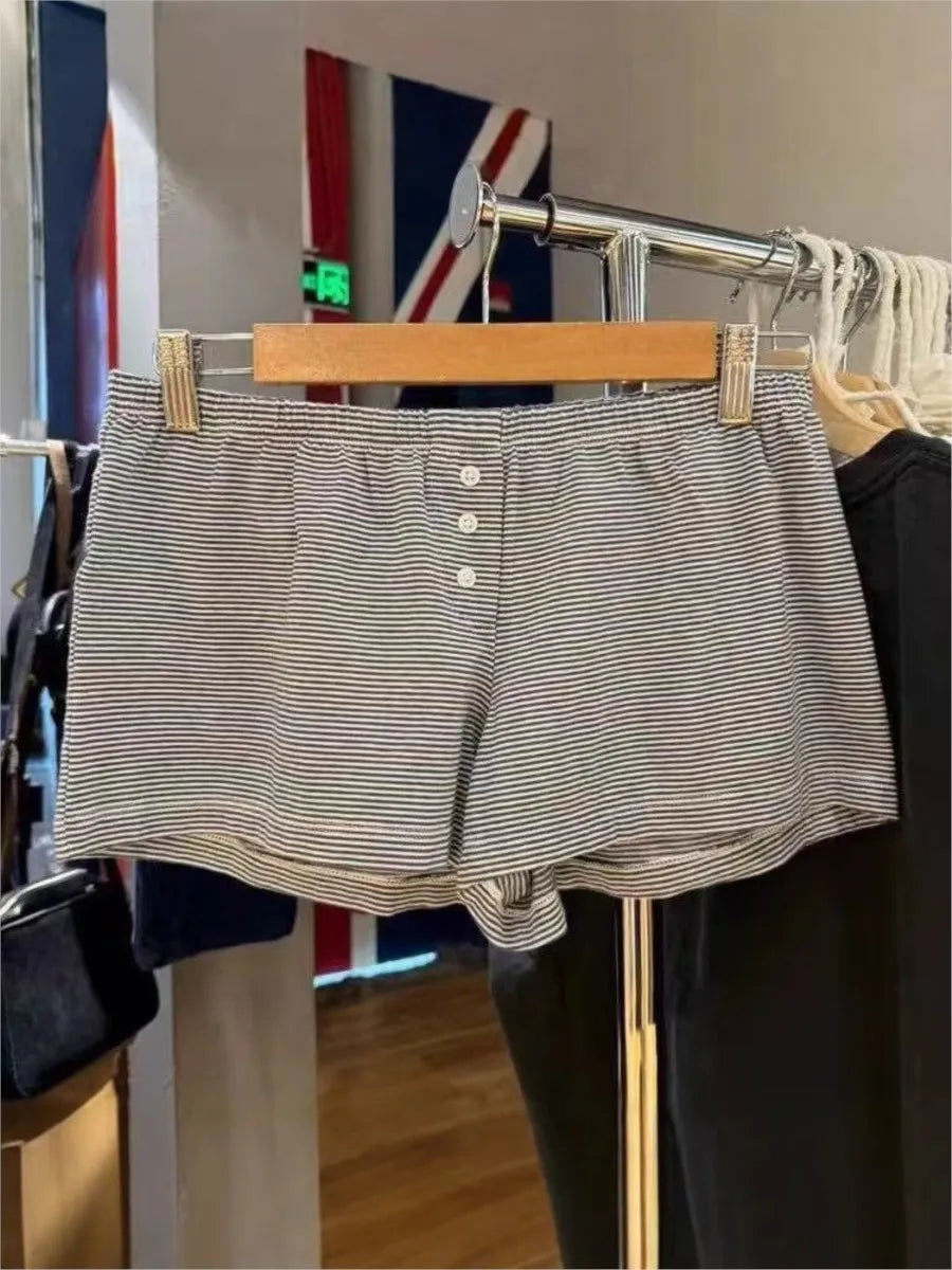 Fashion Striped Buttons Short Pants Women Summer Casual Elastic High Waist Home Underwear Vintage Cute Preppy Style Y2K Shorts
