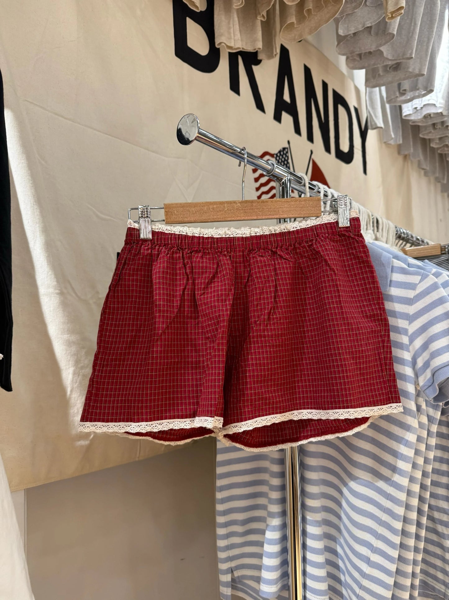 Red Plaid Ruffle Tank Shorts Sets Women V-neck Fold Slim Camisole+Loose Sweatshorts Cute Sweet Vintage Home 2 Piece Outfits New