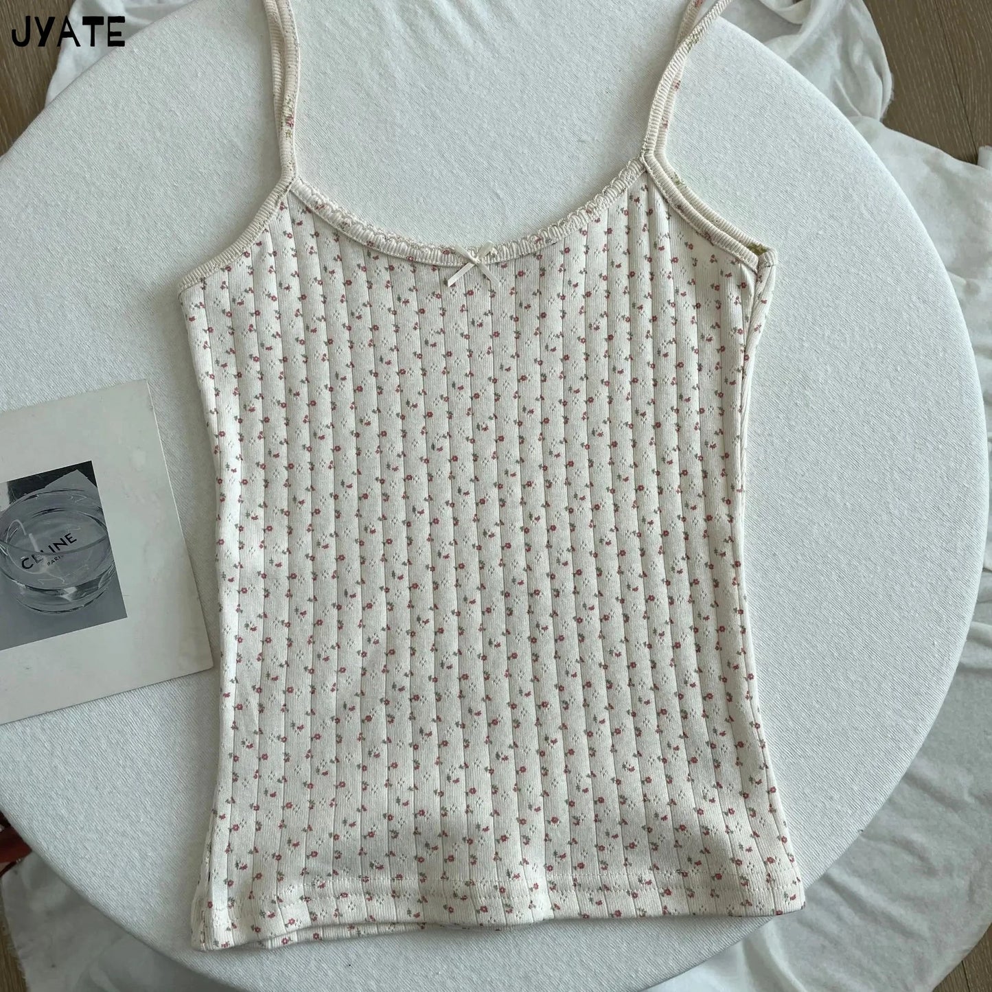 Lace Trim Floral Eyelet Tank Tops Women New Summer Cotton Bow Slim Preppy Style Cropped Vests Sweet Vintage Chic Camisole Y2K