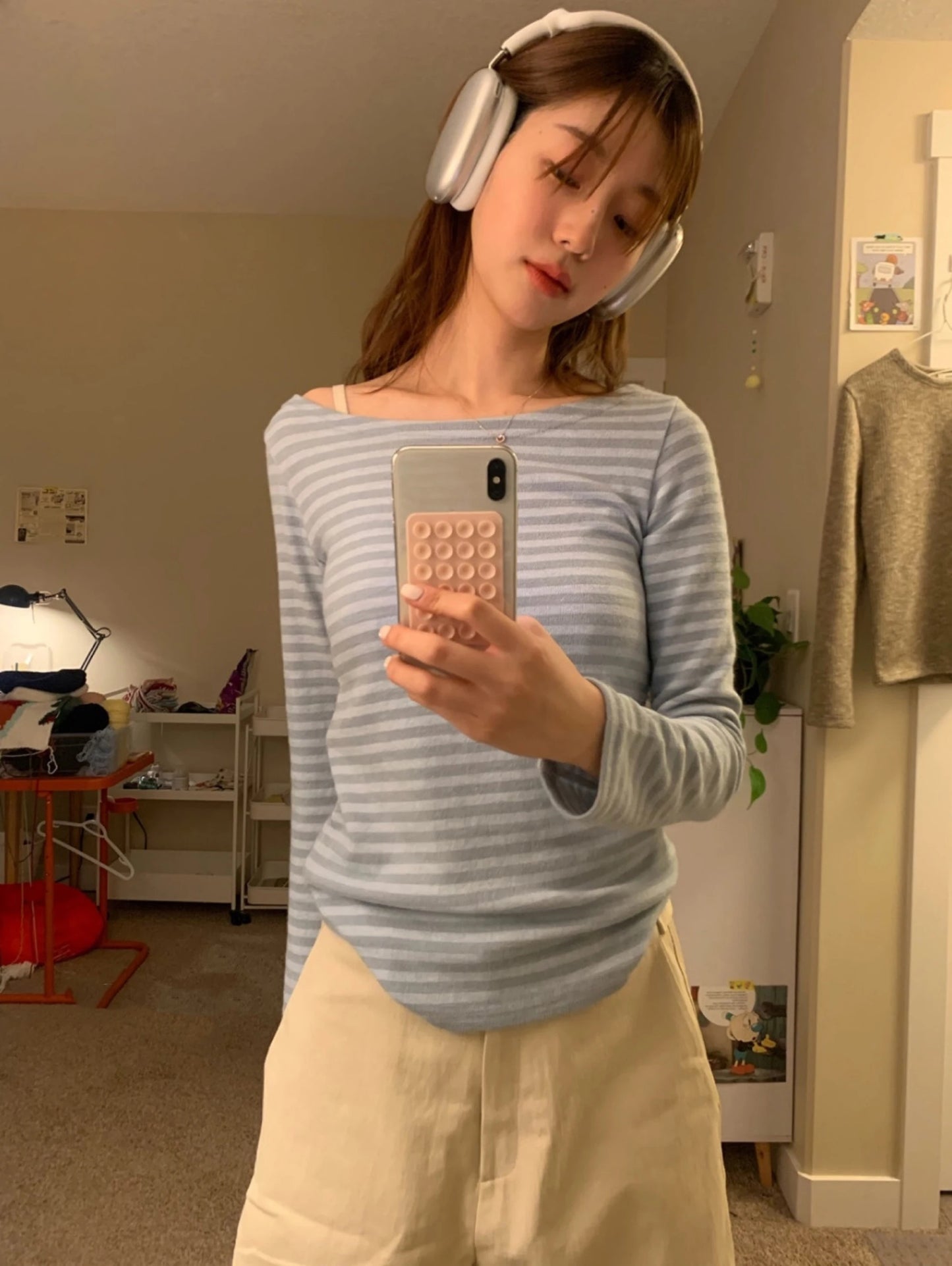 Striped Slim Long Sleeve Tees Women Casual Simple Cotton Crew Neck Tshirt New Tops Clothes Sweet Cute Preppy Style T-shirts Y2K