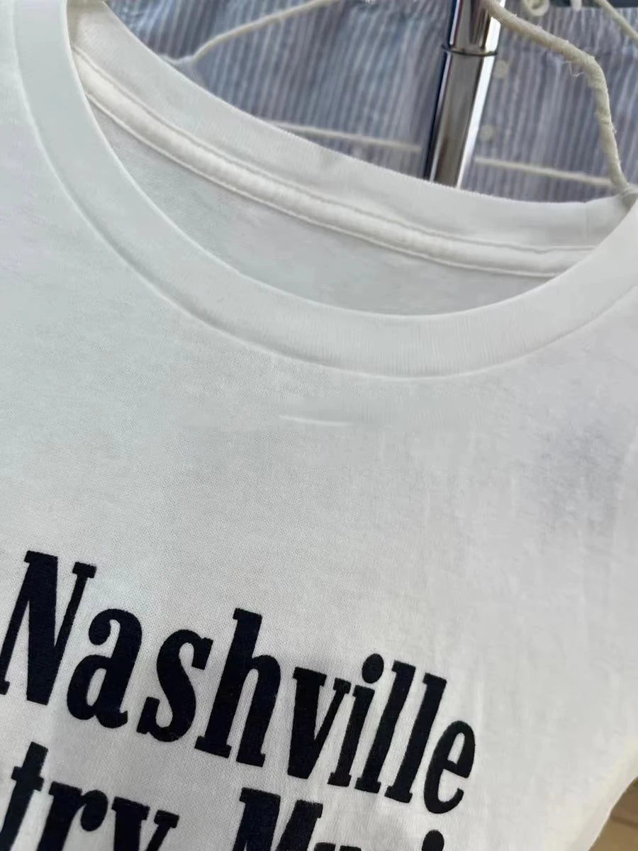 Letter Print T-shirt Women Summer Cotton Simple Round Neck Short Sleeve Tee Shirt Casual Vintage Streetwear Tshirts Y2K Tops New