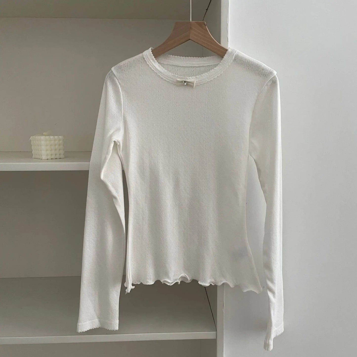 Sweet Lace Trim Long Sleeve Tee Women Summer New Streetwear Casual O-neck Bow Tshirt Tops Vintage Cute Preppy Style T-shirts Y2K