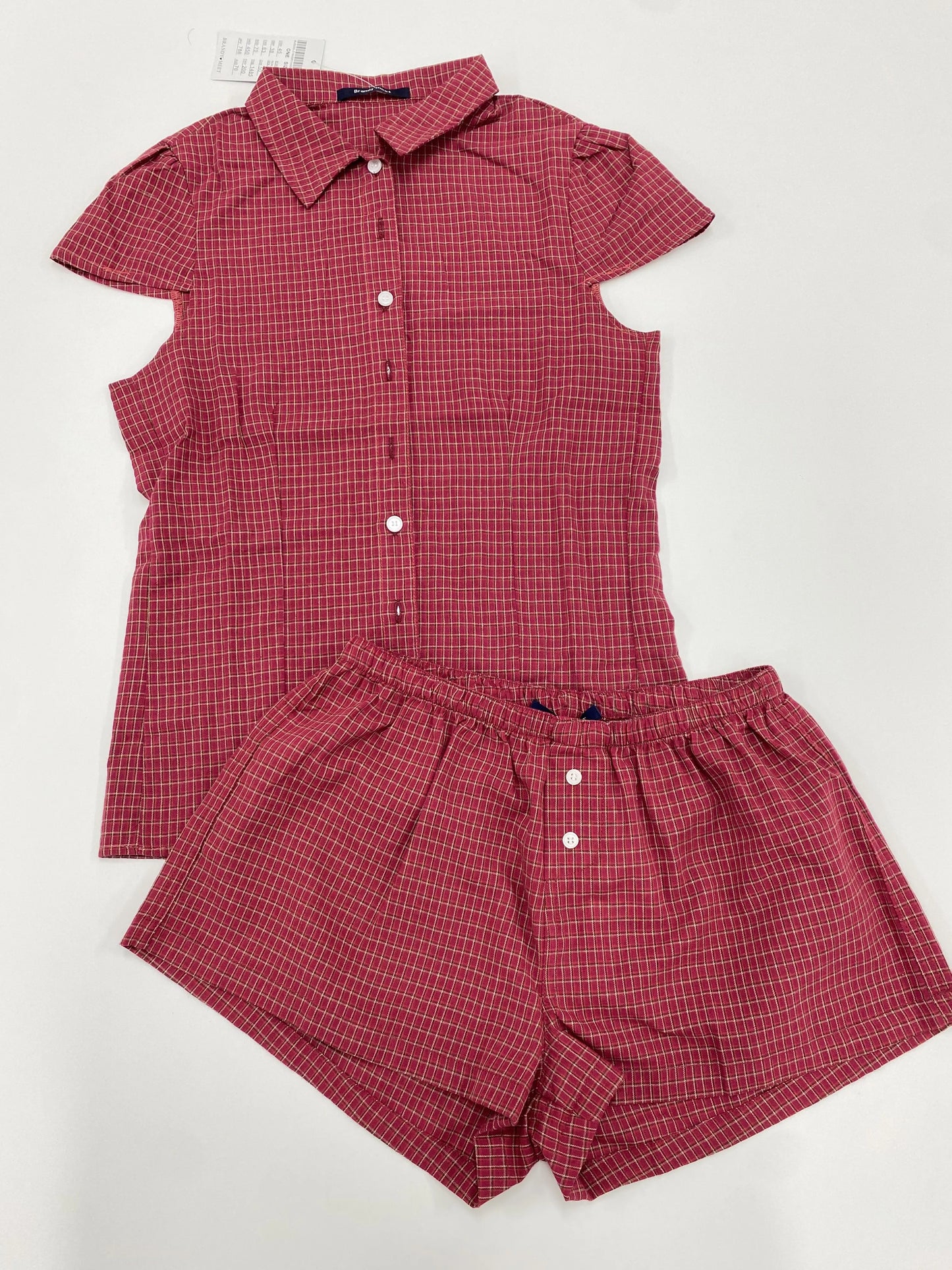 Pink Buttons Blouse T-shirt Short Sets Women Slim Short Sleeve Tees+Straight Sweatshorts Sweet Cute Home Pajama 2 Piece Outfits