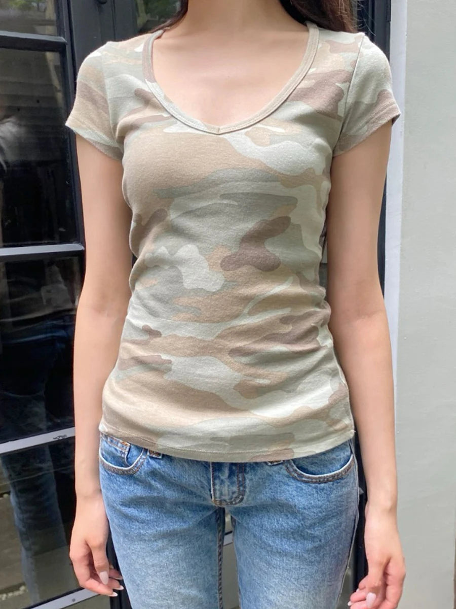 Pink Sweet V-neck Cotton Short Sleeve Tee Women New Casual Simple Preppy Style Slim Tops Clothes Vintage Sweet Chic T-shirt Y2K