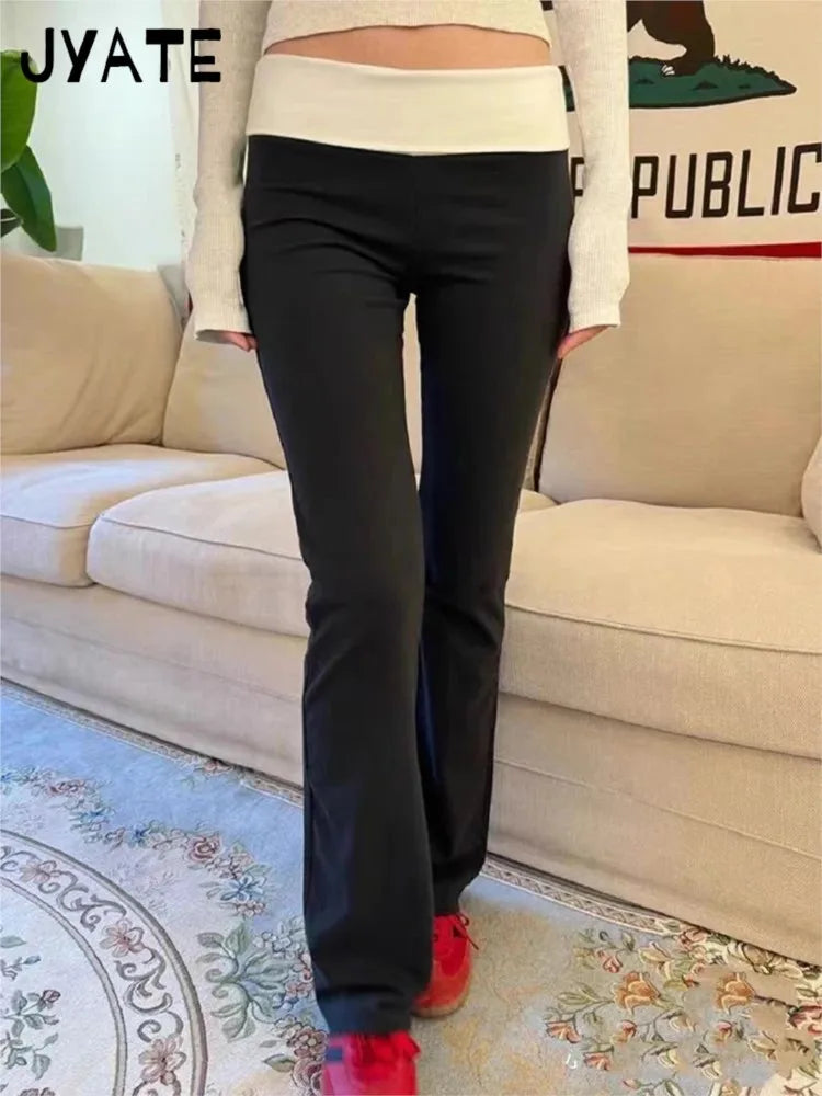 Fashion Patchwork Slim Cotton Yoga Pants Women New Casual Elastic High Waist Flare Pant Vintage Streetwear Y2K Straight Trousers