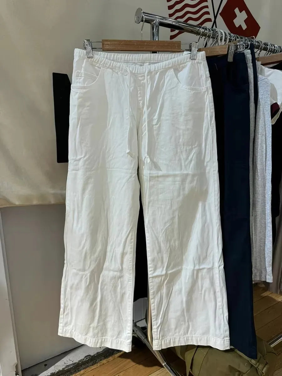 Harajuku Black Pockets Low Waist Straight Pants Women Spring Streetwear Casual Cargo Long Pant Vintage Baggy Simple Trousers Y2K
