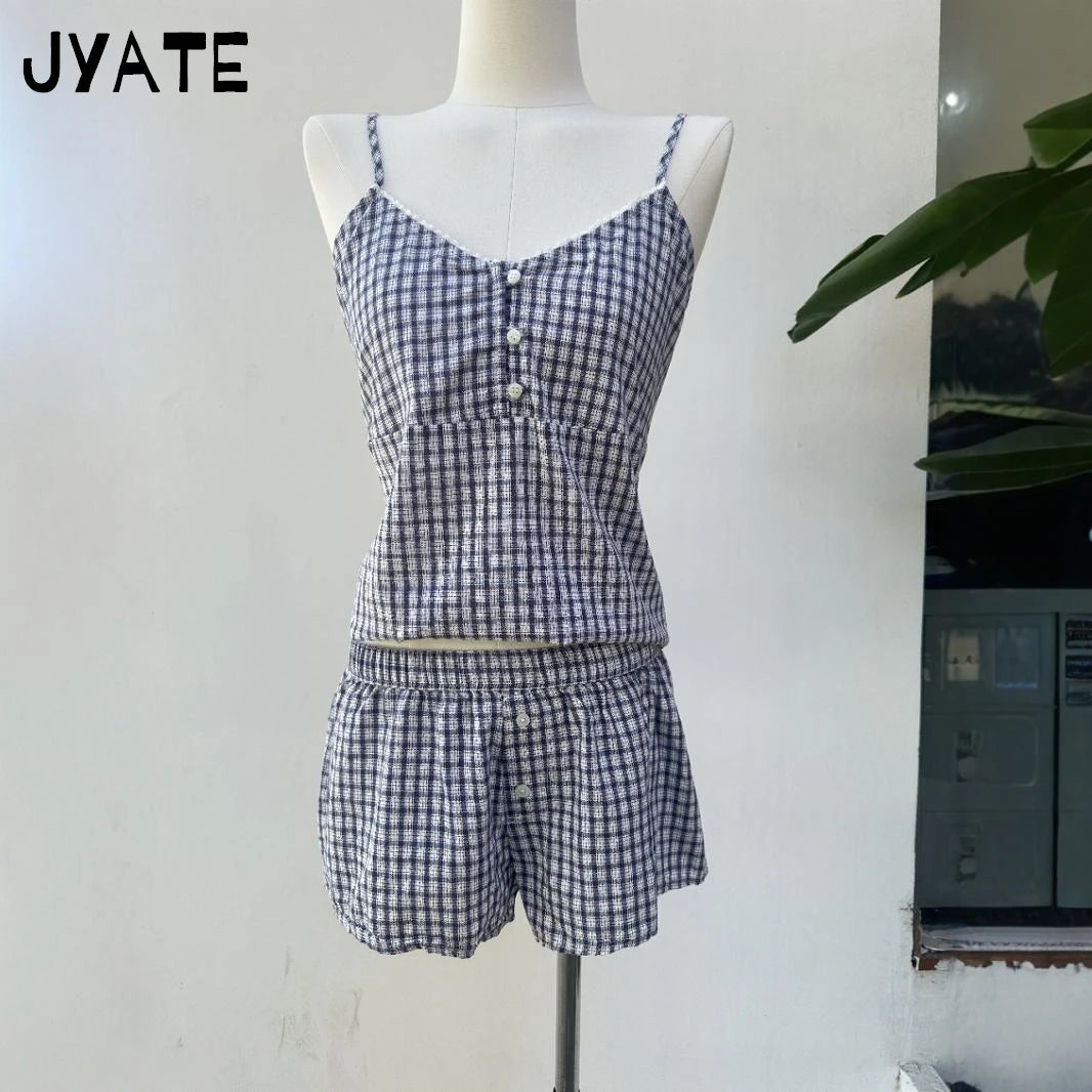 Lace Trim V-neck Plaid Bow Tank Tops Women Summer New Casual Streetwear Simple Back Lace-up Vest Vintage Sweet Chic Camisole Y2K