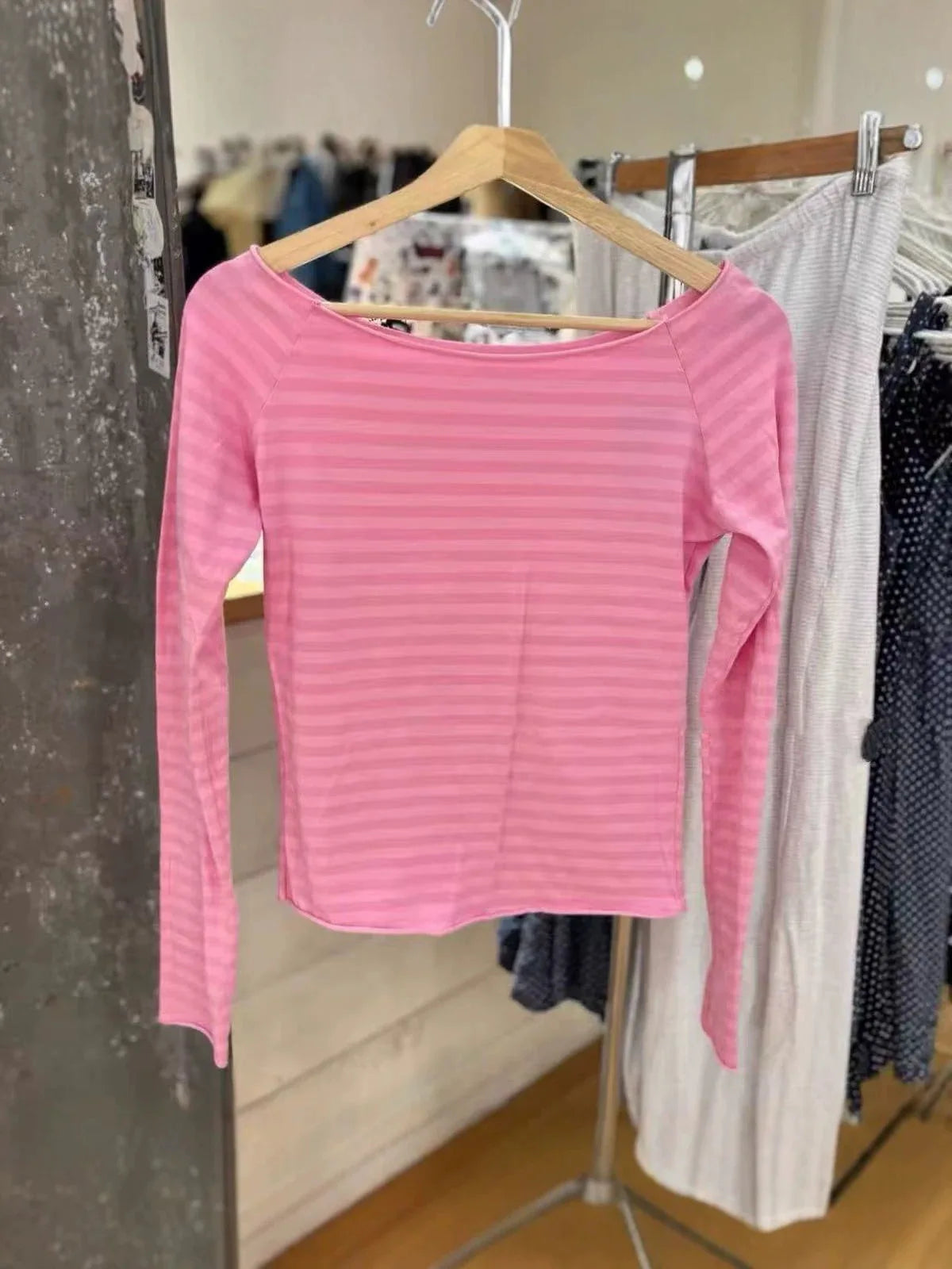 Pink Striped Slash Neck Short Sets Women Cute Cotton Slim Long Sleeve Tee+Buttons Shorts 2 Piece Sets Sweet Chic Two Piece Set