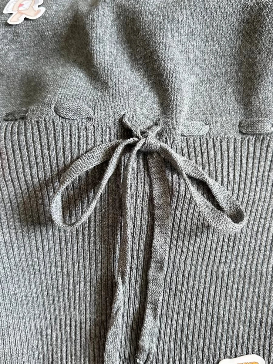Lace-up Knitted Tank Top for Woman Summer Deep Grey Cotton Camisole Female Casual Simple All-match Preppy Style Basic Tops y2k