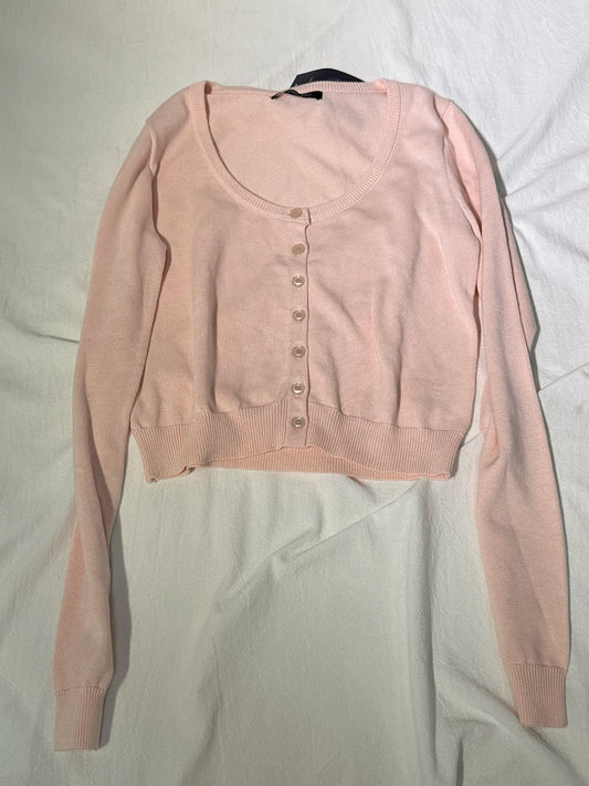 Pink Simple Slim Short Knitted Cardigan Sweaters Women Casual Cotton Metal Ring Button Sweater Coats Vintage Sweet Crop Tops