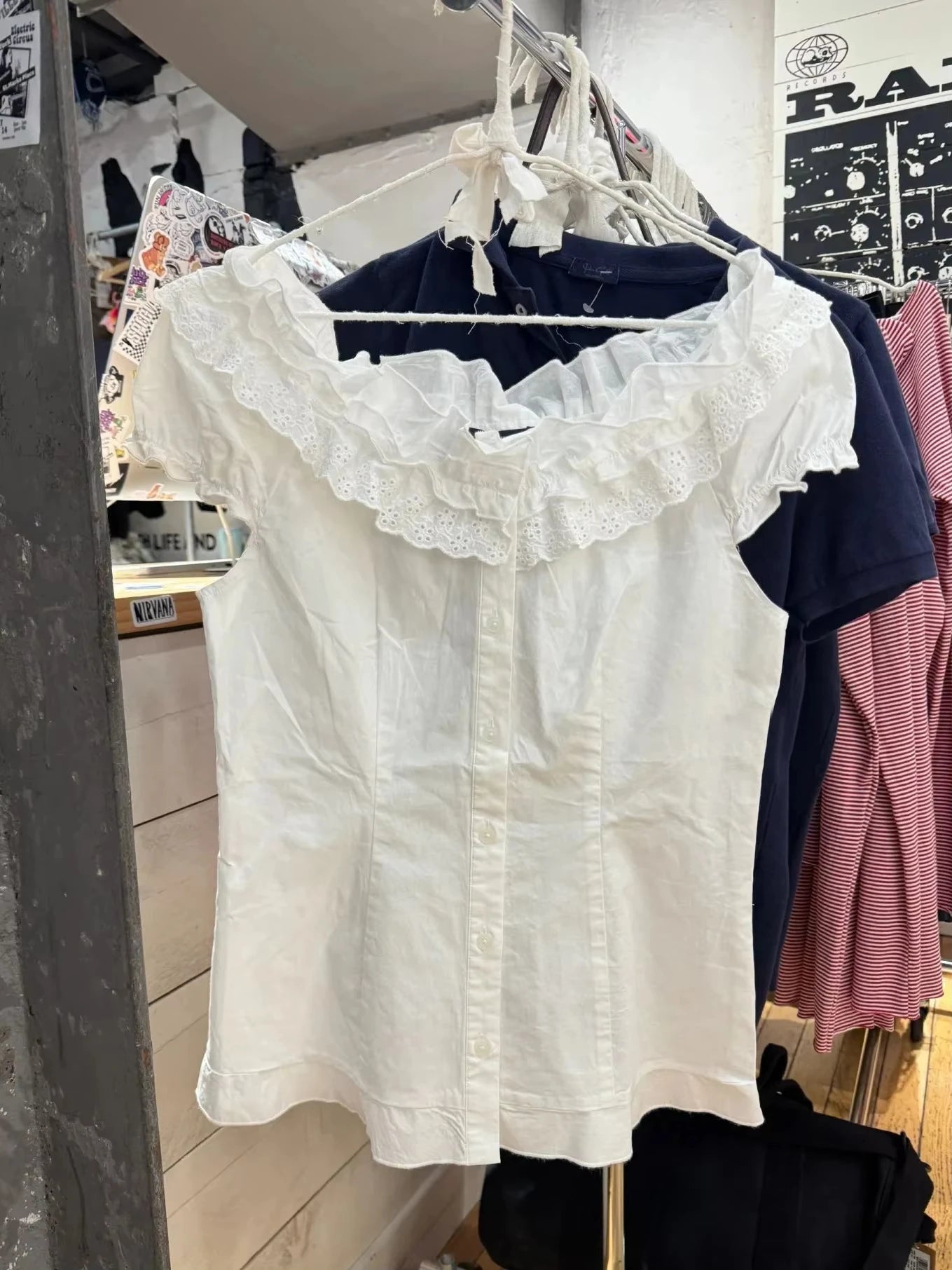 Lace Trim Ruffles Floral Embroidery Tees Blouse Woman Summer Cotton Slash Neck Short Puff Sleeve Shirts Sweet Cute White T-shirt