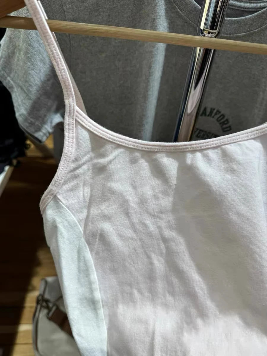 Sweet Pink Patchwork Slim Crop Top Women Summer New Casual Cotton Sleeveless Cropped Camis Female Vintage Basic Y2K Tank Tops