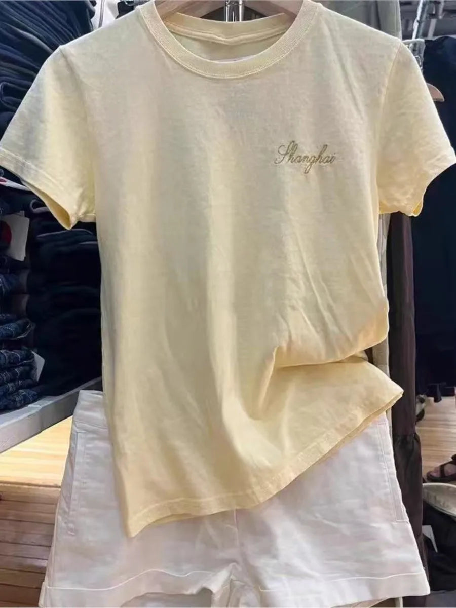Letter Embroidery O-neck T-shirts Women Summer New Casual Streetwear Short Sleeve Tees Sweet OOTDS chic Simple Tshirt Y2K Tops