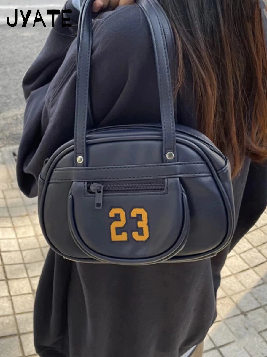 Fashion 23 Embroidery Navy Shoulder Bag Preppy Style High Zipper High Quality Ladies Bags New Vintage Street Chic Handbags Y2K
