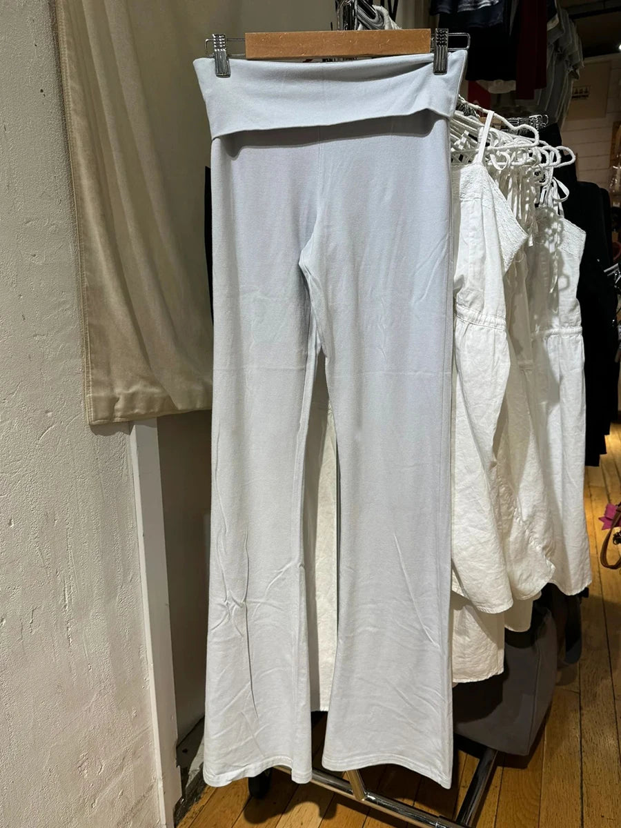Flip Up Skinny Cotton Yoga Pants Women Casual Simple Elastic High Waist Flare Pant Sweet Cute Streetwear Straight Sport Trousers