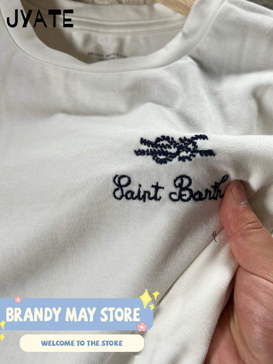 Fashion Letter Embroidery T-shirts Women New Casual Cotton Soft Loose Simple Short Sleeve Tee Vintage Chic Preppy Tshirt Y2K Top