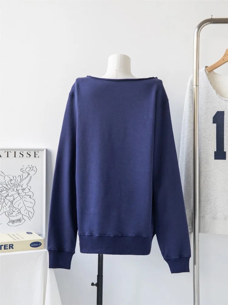 Vintage Letter Print Oversized Sweatshirt Women Autumn Scoop Neck Long Sleeve Cotton Loose Pullover Sexy Street Chic Hoodies Y2K