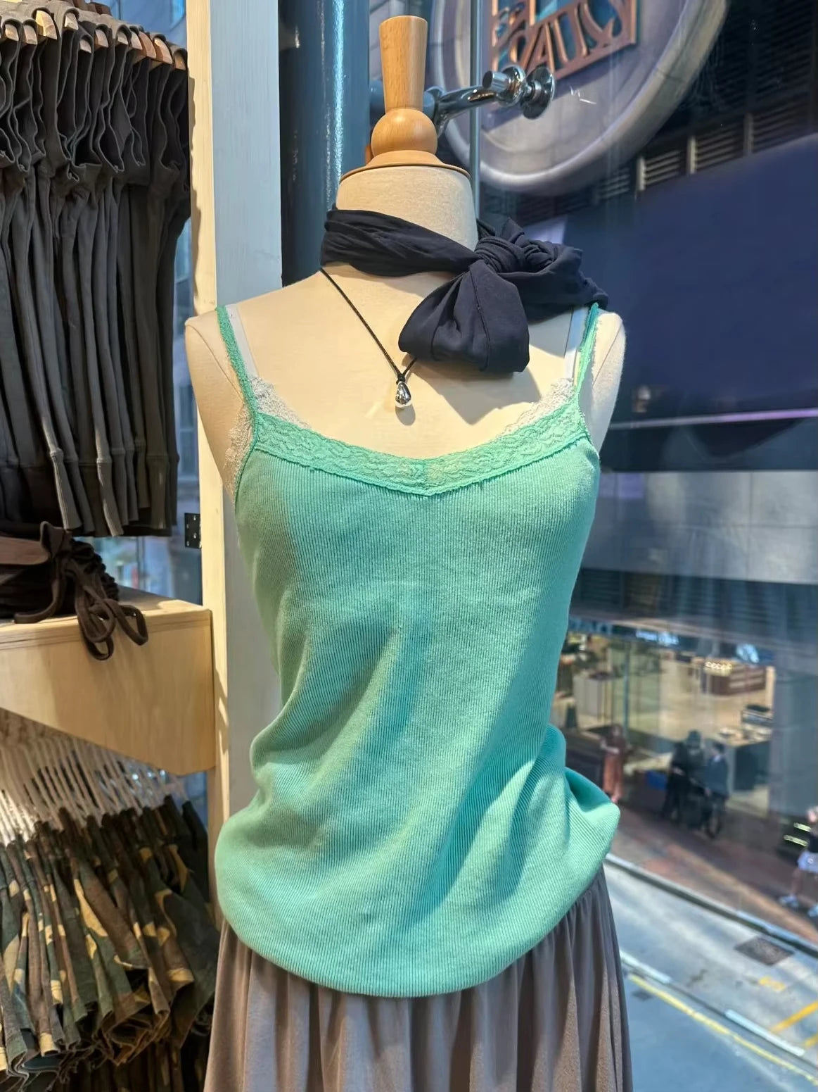 Lace Trim Ribbed Slim Tank Top Women Cute Casual Basic V-neck Cotton Lined Camisole Female Vintage Simple All-match Vest Y2k New