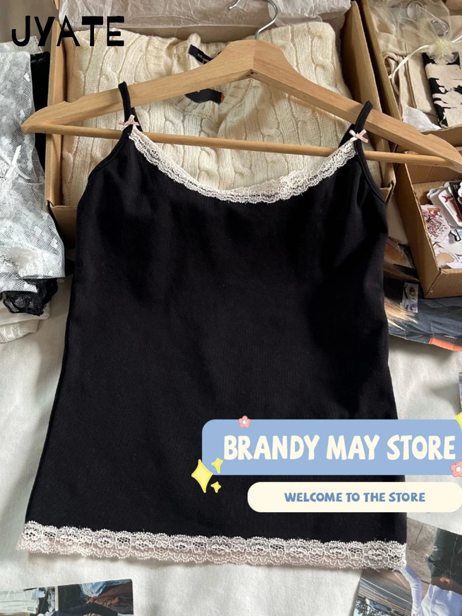 White Lace Trim Bow Slim Tank Tops Women Summer New Cotton Casual Basic Sleeveless Cropped Vests Sweet Chic Vintage Camisole Y2K