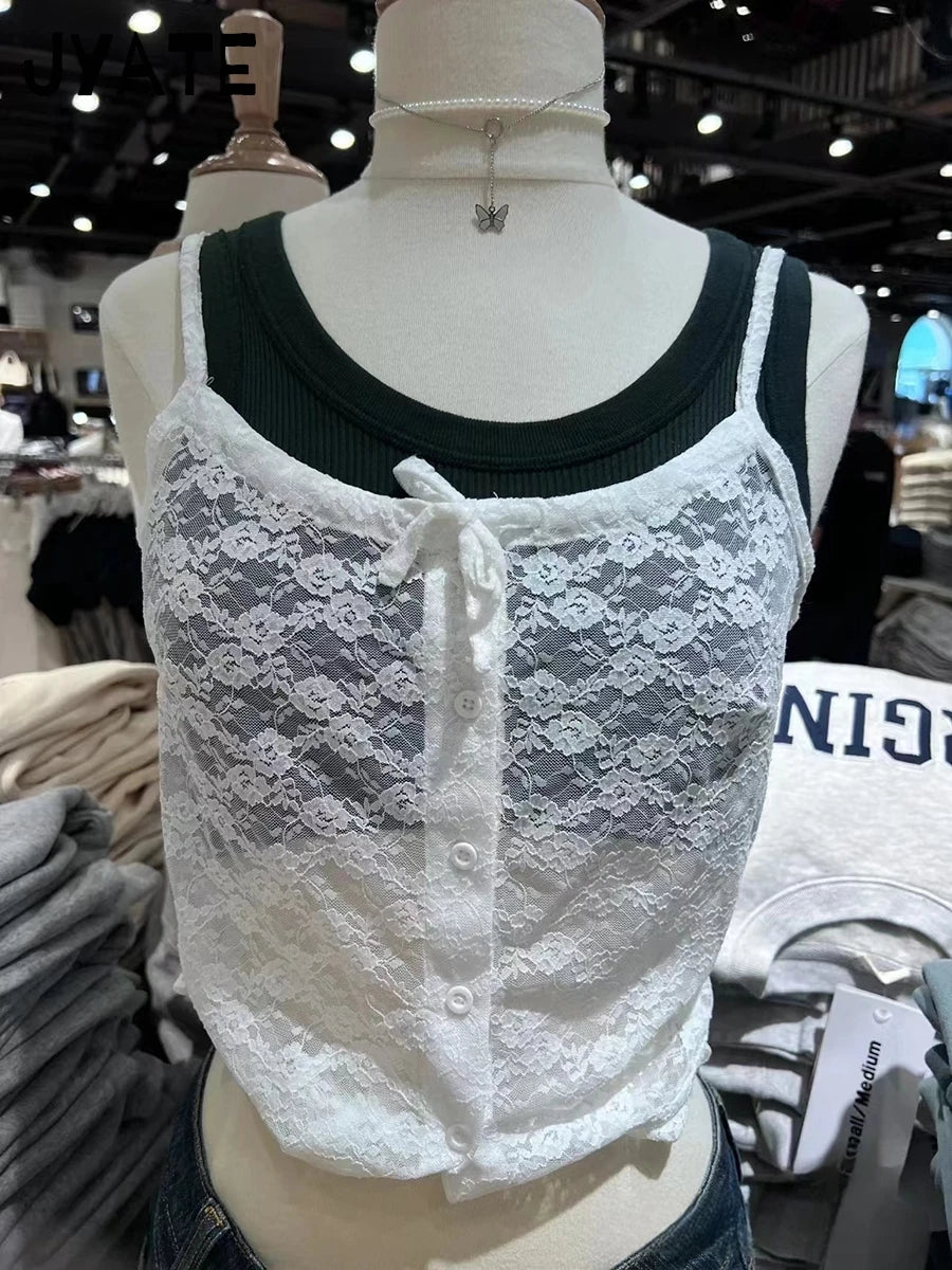 Vintage Black Plaid Lace-up Ruffles Tank Tops Women Summer New Cotton Sexy Slim Buttons Strapless Vests Cute Preppy Camisole Y2K
