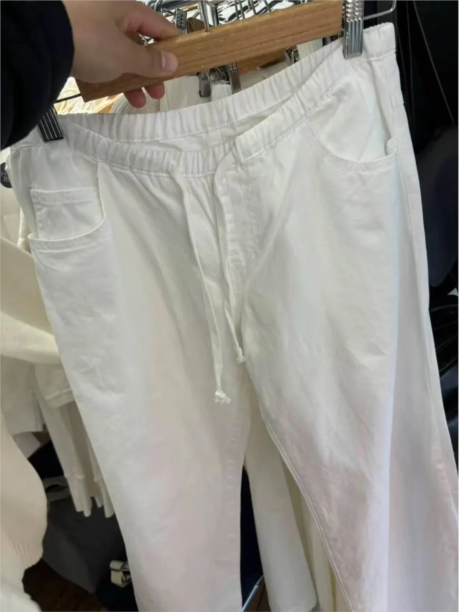 White Drawstring Basic Loose Pants Women Autumn Sexy Low Waist Pockets Straight Long Pant Baggy Streetwear Vintage Trousers Y2K