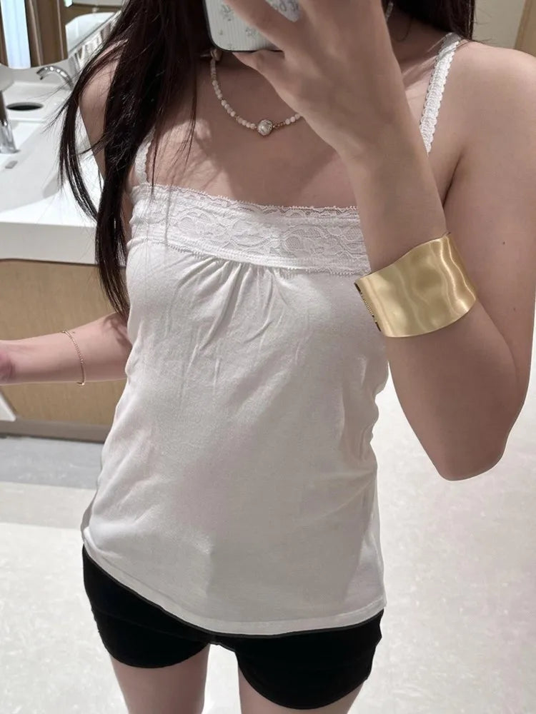 Lace-trimmed Strapless Tops Women Cotton Soft Slim  White Sexy Sleeveless Camisole Sweet Cute Chic Tube Tops Y2K