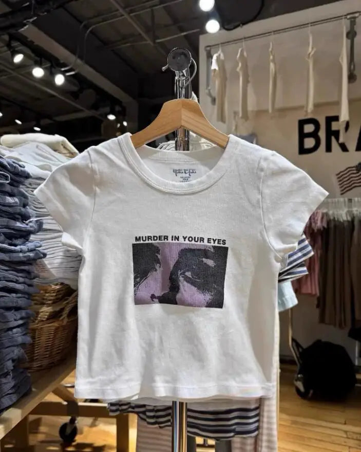 Letter Graphic Print T-shirts Women Summer Casual Beige Slim Cotton Short Sleeve Tees Female Sweet Streetwear Vintage Chic Tops