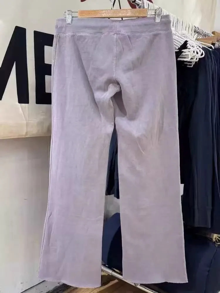 Purple Fleece Lined Sport Long Pant Women High Waist Cotton Straight Sweatpants Sweet Casual Streetwear Drawstring Sweatpants
