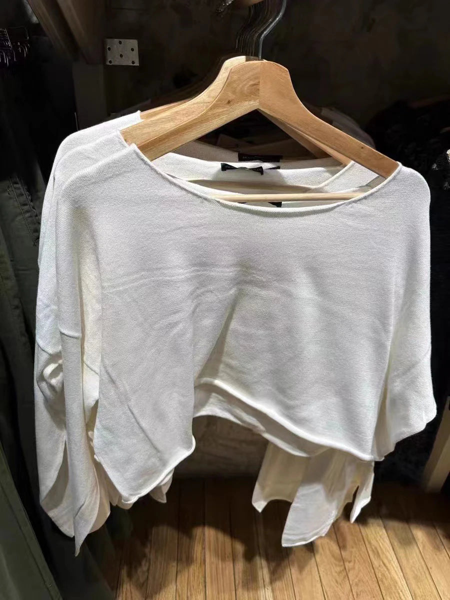 Simple Solid Raw Trim Crop Top Women New Cotton Soft Sexy Scoop Neck Casual Basic Pullover Tops Female Vintage Chic Y2K T-shirts