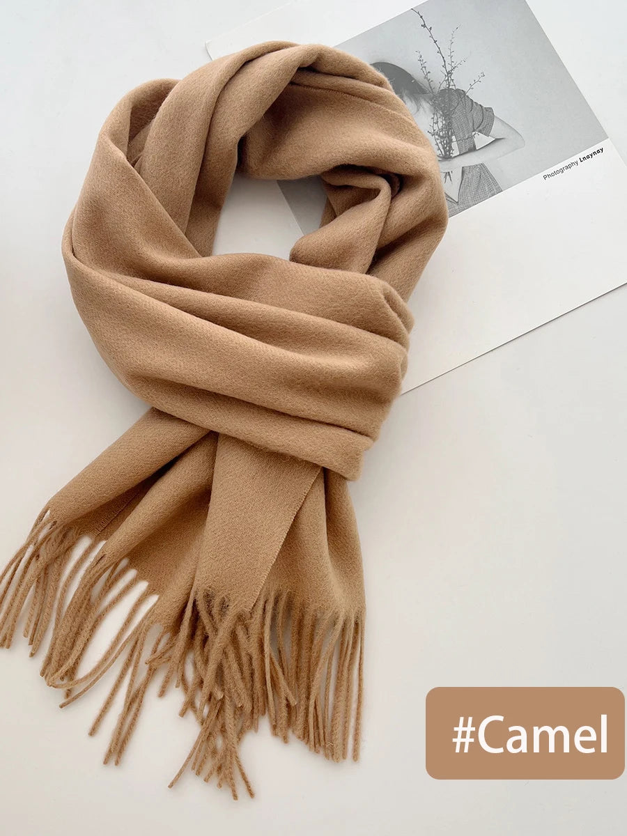 New Solid Tassel Knitted Scarf Women Winter/fall Unisex Warm Wool Long Size Vintage Casual All-match Preppy Style Scarves Y2K