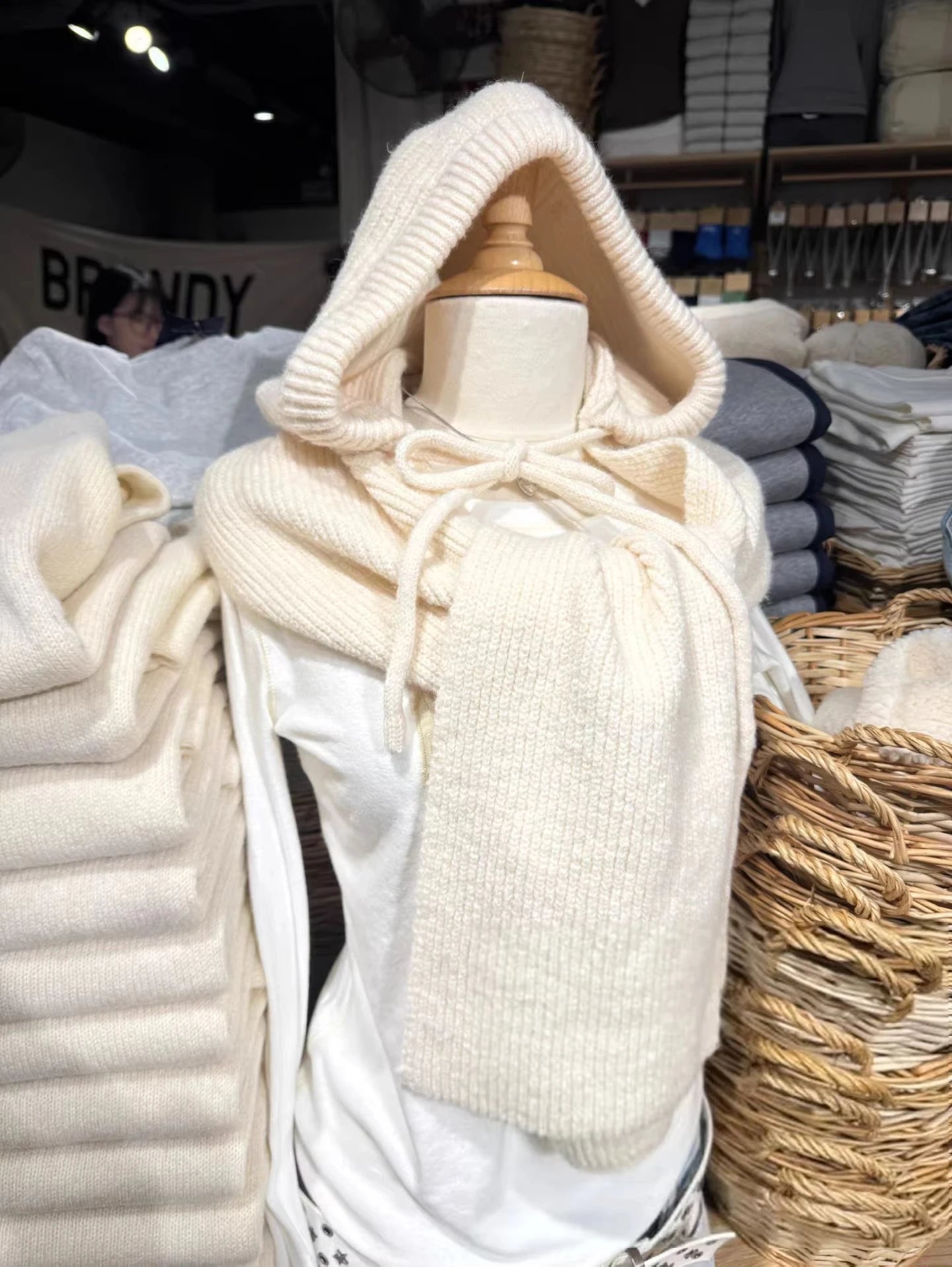 Solid Hooded Scarf Women Spring Winter Casual Lace-up Unisex Thick Warm Long Scarves Vintage Chic Preppy Style Knitted Scarf y2k