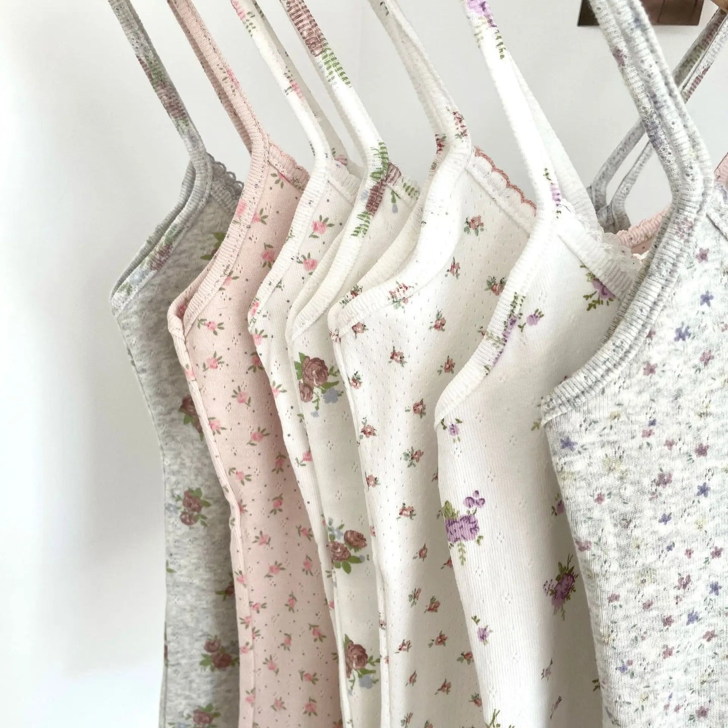 Floral Print Slim Cotton Camisole Women Summer Simple Streetwear Sleeveless Vests Female Cute Sweet Preppy Style Tank Tops Y2K