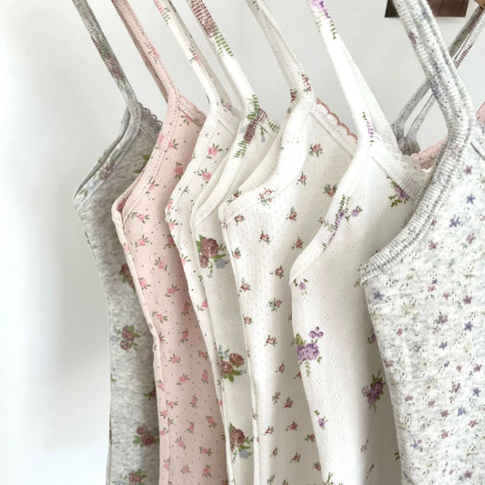 Floral Print Slim Cotton Camisole Women Summer Simple Streetwear Sleeveless Vests Female Cute Sweet Preppy Style Tank Tops Y2K