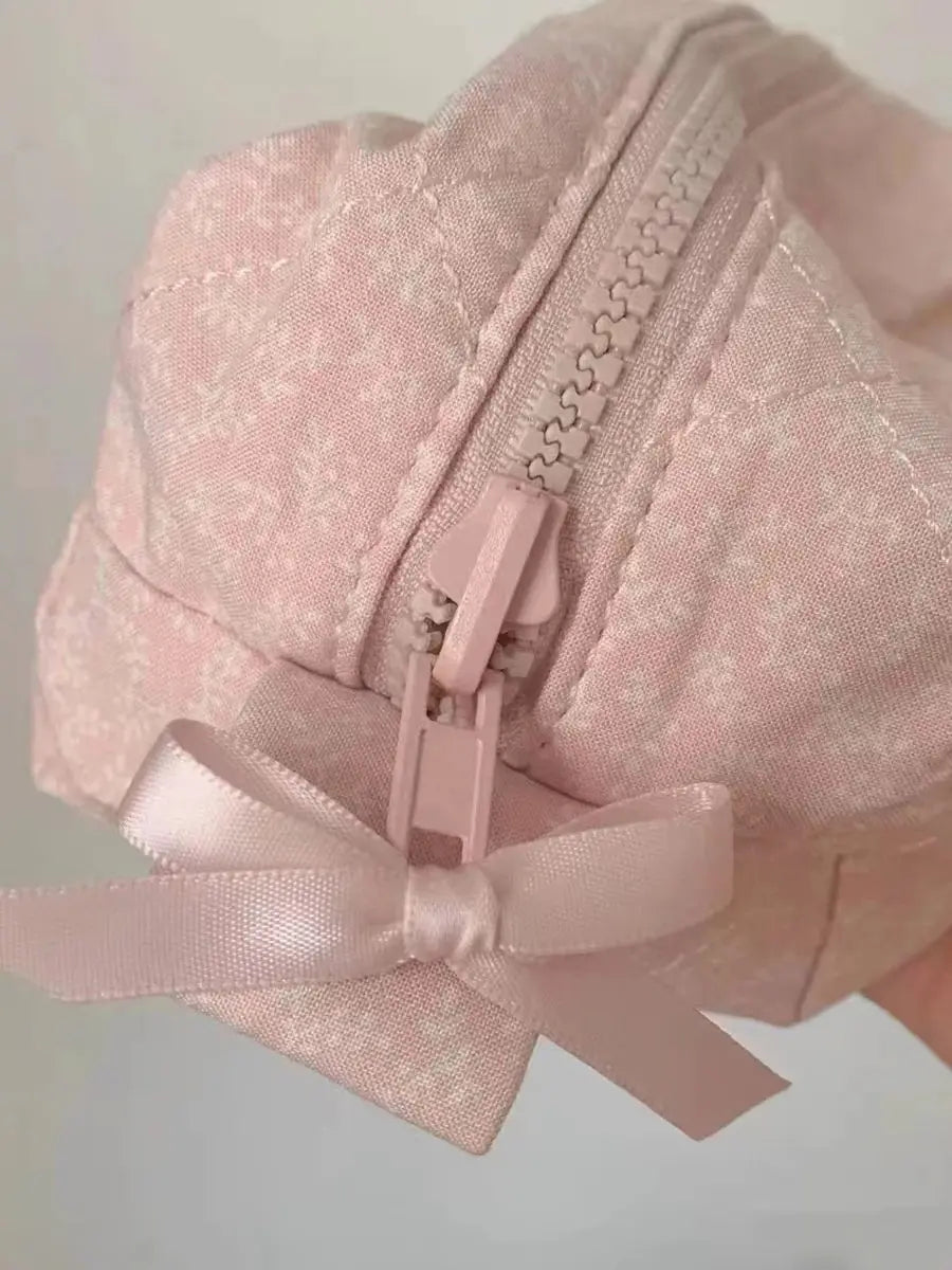 Sweet Floral Pink Chic Makeup Bag Women Zipper Student Pencil Bags Female Vintage High Quality Preppy Style Cute Mini Bags Y2K