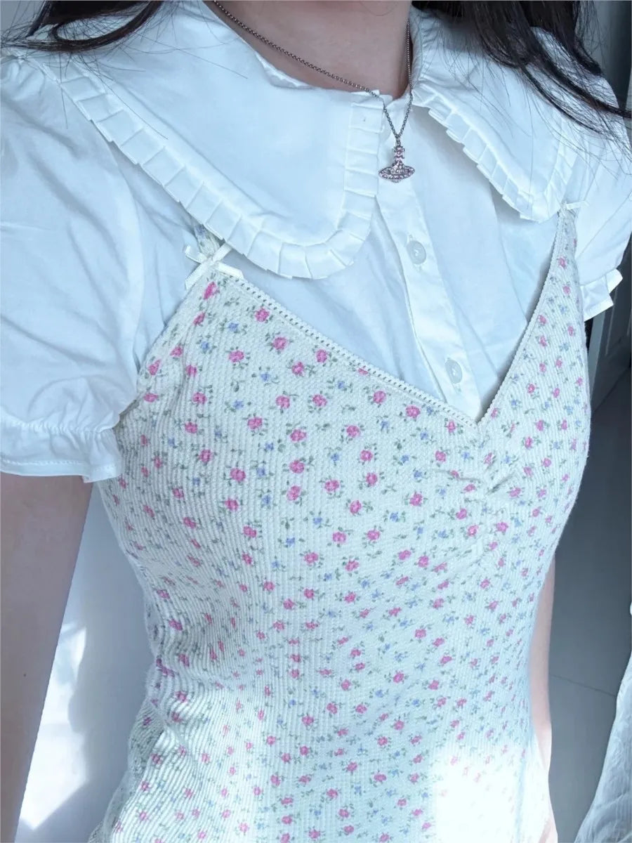 Pink Floral Eyelet Slim Tank Top Women Spring Lace Trim Sleeveless Cotton Crop Tops Casual Sweet Cute Preppy Style Y2K Camis New
