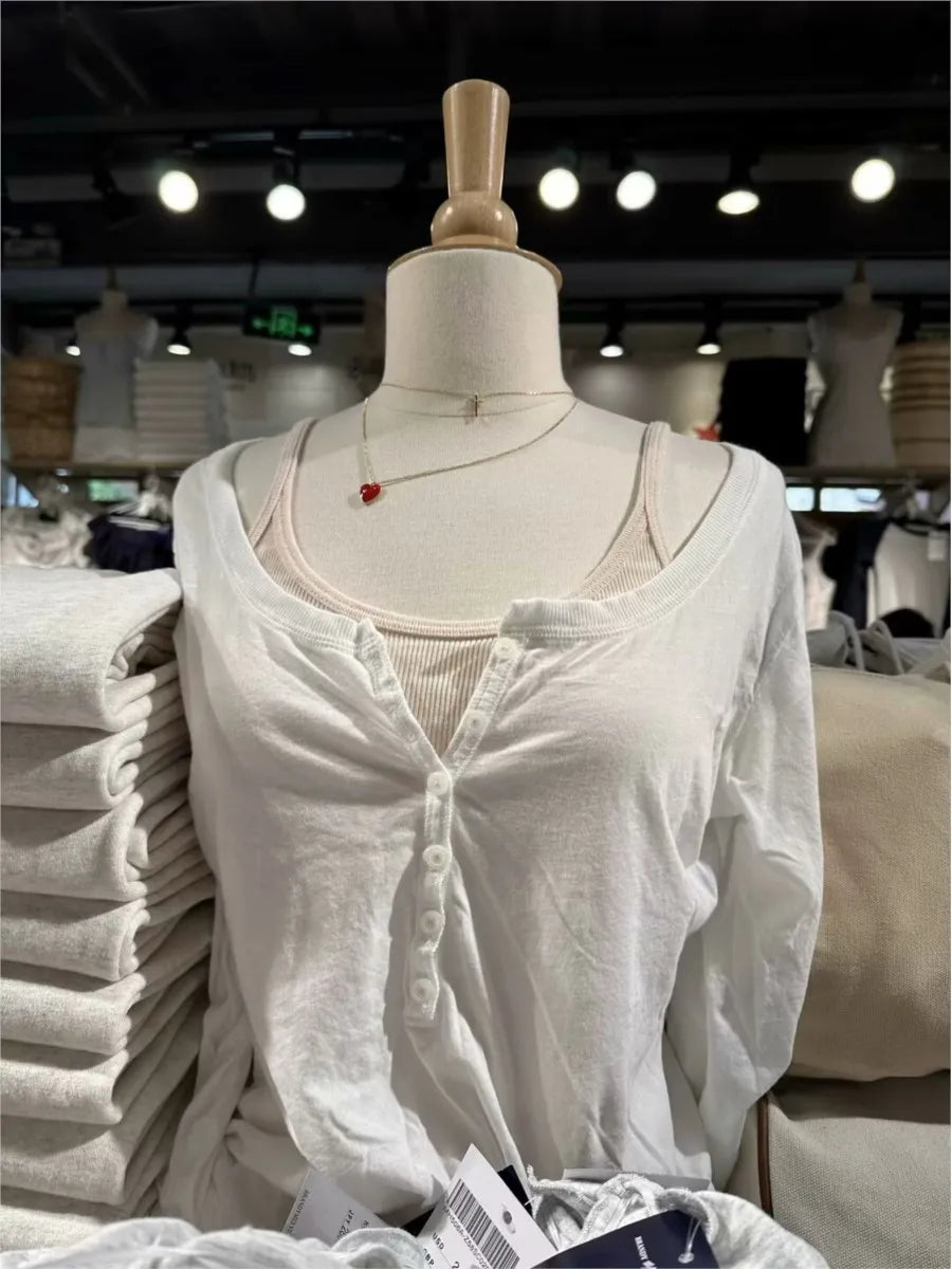 Simple Lace Trim White Long Sleeve T-shirt Women Autumn Sexy V-neck Cotton Slim Tees Casual Vintage Sweet Basic Tshirt Y2K Tops