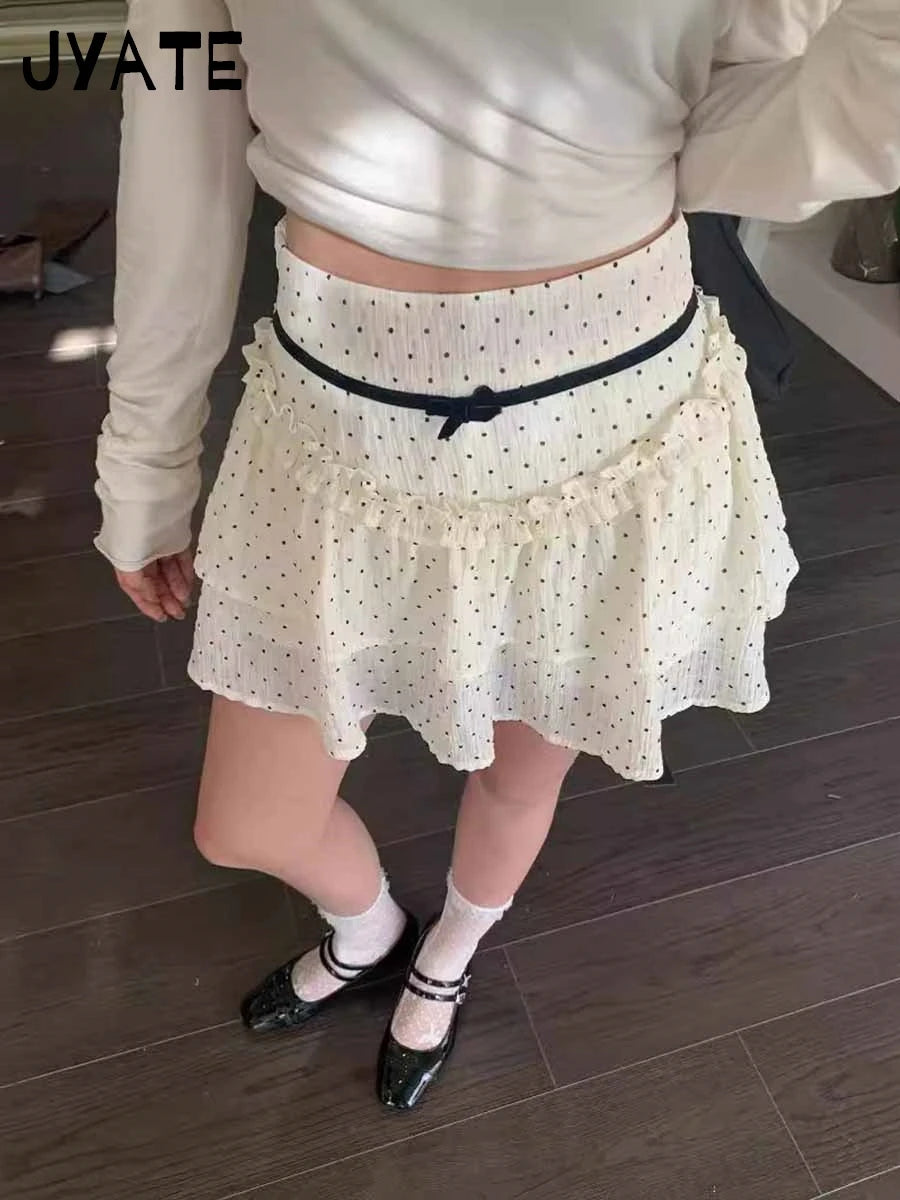 Sweet White Lace Trim Mini Skirts Women Summer Cotton High Waist Folds Texture Short Faldas Cute Preppy Style Y2K A-line Skirt