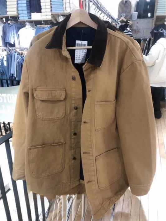 Korean Style Lapel Quilted Coat Women Winter New Retro  Loose Casual Long Sleeve Cardigan Coats Vintage Chic Preppy Style Jacket