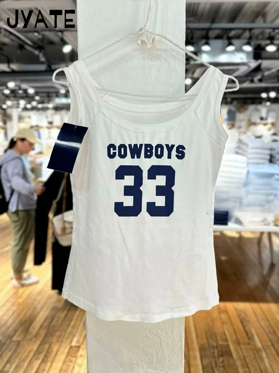 Fashion 33 Print Scoop Neck Tank Tops Women New Cotton Soft Casual Simple Preppy Sleeveless Vests Sweet Chic Vintage Camis Y2K