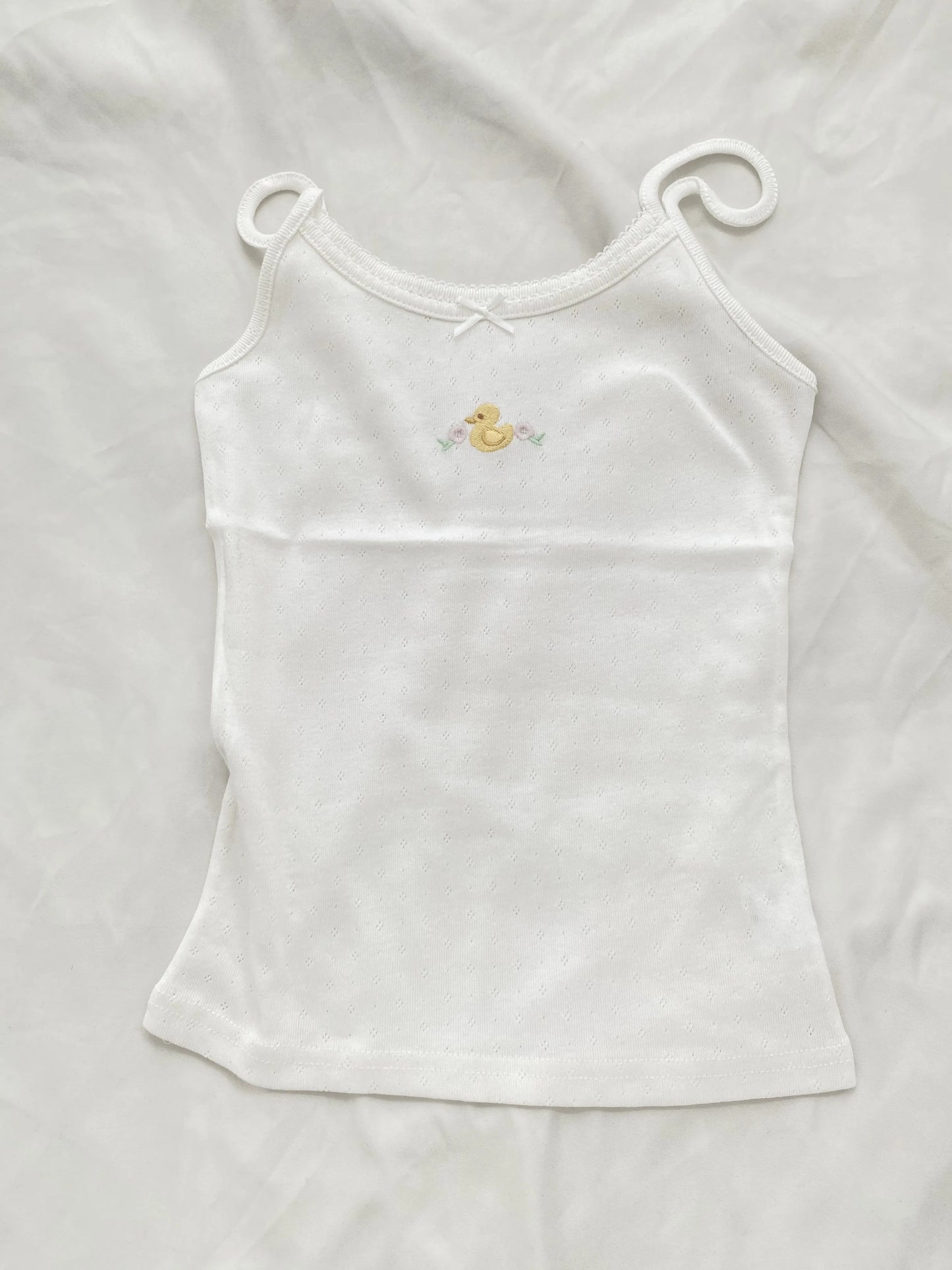 Yellow Duck Shorts 2 Pieces Set Women Bow Slim Eyelet Tank Top+Waffle Drawstring Straight Short Pant Outfit Sweet Cute Suit Sets