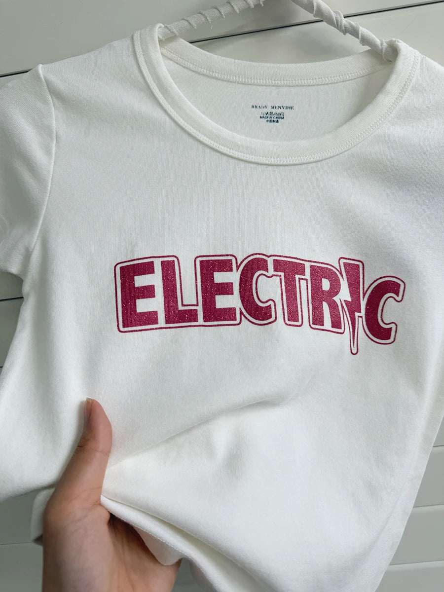 Glitter Letter Print T-shirts Women Summer Casual Preppy Style Cotton O-neck Short Sleeve Cropped Tees Sweet Cute Simple Tshirts
